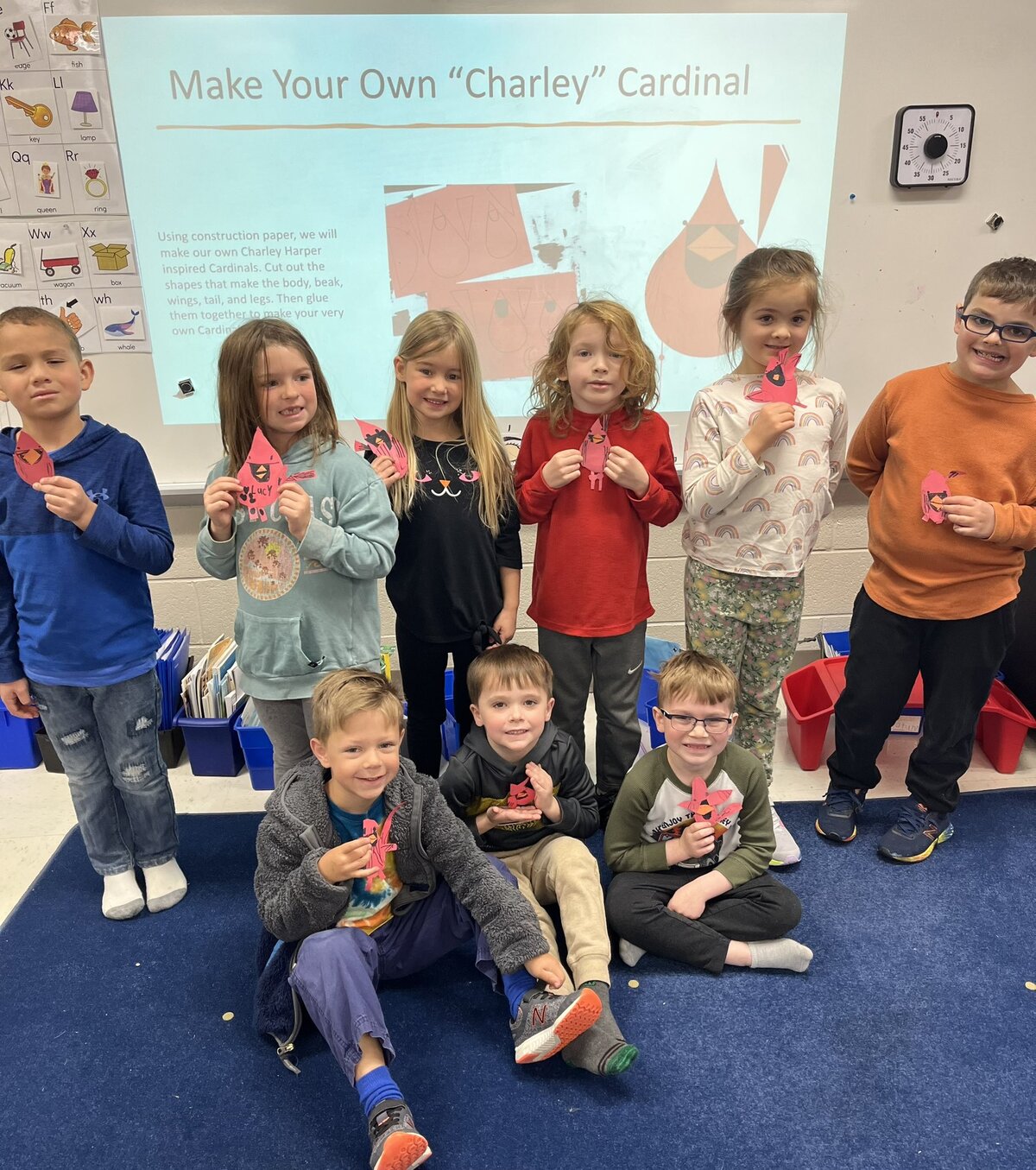Maddux students make cardinals out of construction paper